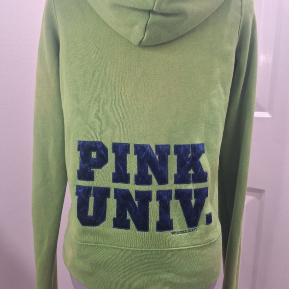 Pink Univ Green Zipper Front Sweatshirt. Size Small - Picture 5 of 9